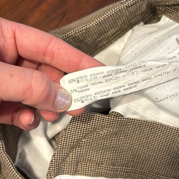 Zara Man Houndstooth Plaid Tan Brown Tapered Dress Pants Men’s US 32 - Picture 7 of 7